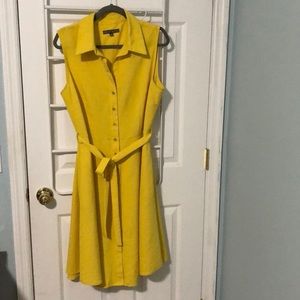 Sharagano 14 Yellow A-Line Button Front Midi Dress